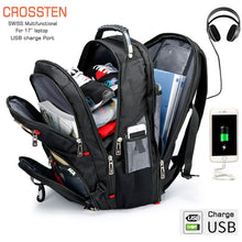 Load image into Gallery viewer, Crossten Swiss Multifunctional 17.3&quot; Laptop Backpack sleeve case bag Waterproof USB Charge Port Schoolbag Hiking Travel bag